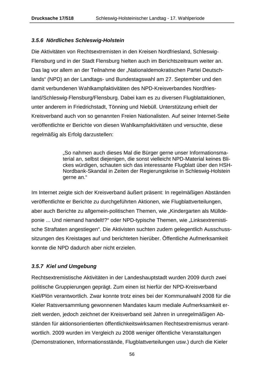 Seite 56 des Verfassungsschutzbericht 2009 Schleswig-Holstein