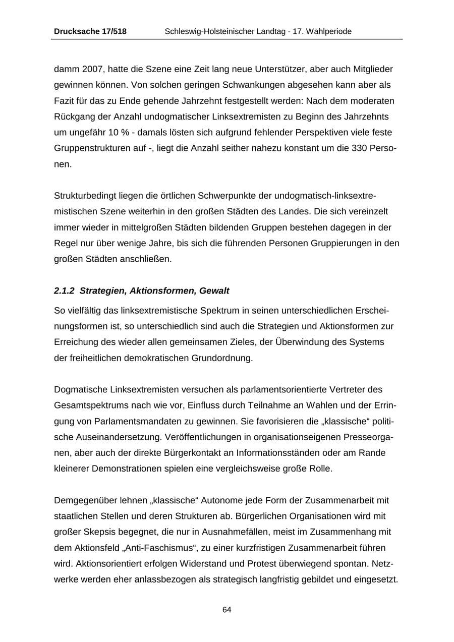 Seite 64 des Verfassungsschutzbericht 2009 Schleswig-Holstein