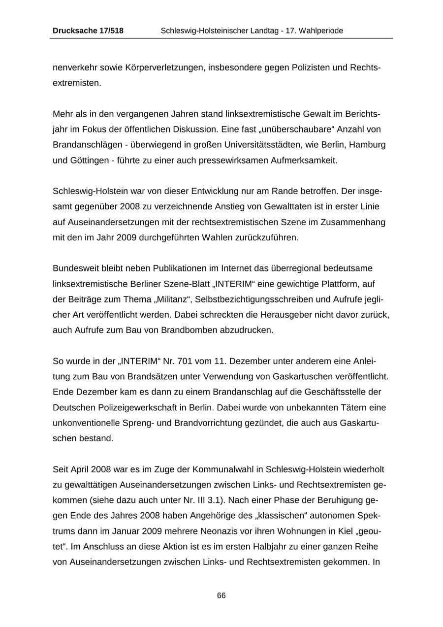Seite 66 des Verfassungsschutzbericht 2009 Schleswig-Holstein