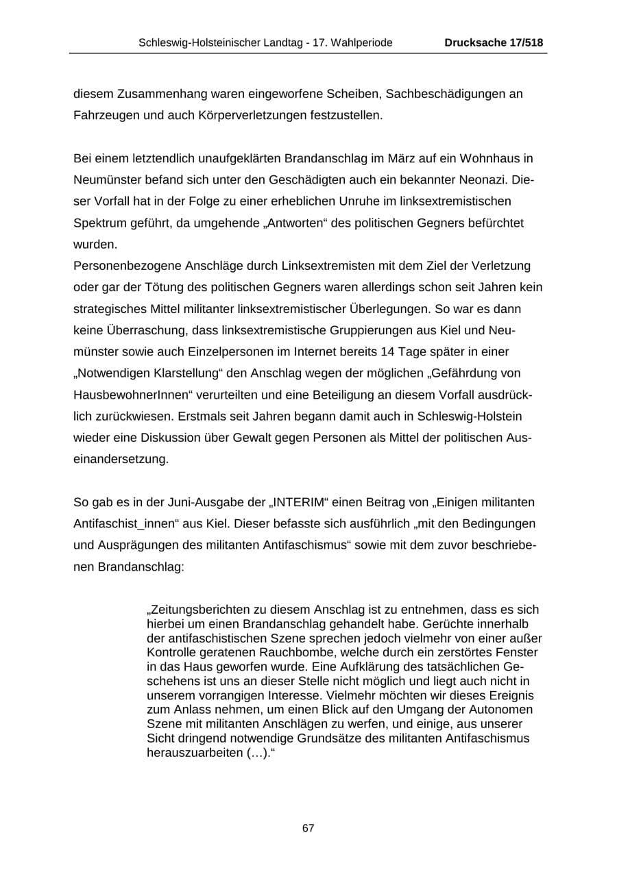 Seite 67 des Verfassungsschutzbericht 2009 Schleswig-Holstein
