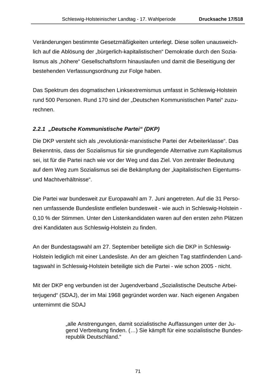 Seite 71 des Verfassungsschutzbericht 2009 Schleswig-Holstein