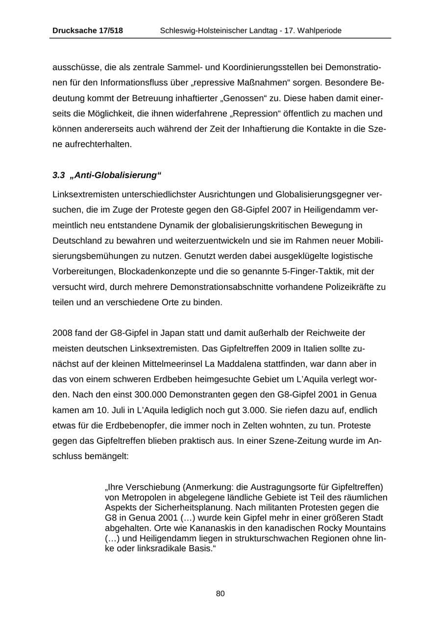 Seite 80 des Verfassungsschutzbericht 2009 Schleswig-Holstein