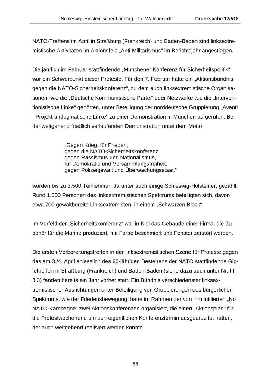 Seite 85 des Verfassungsschutzbericht 2009 Schleswig-Holstein