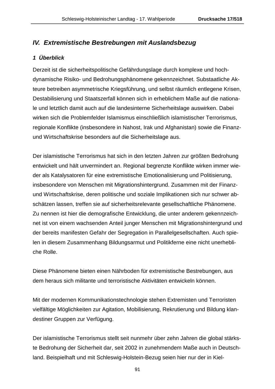 Seite 91 des Verfassungsschutzbericht 2009 Schleswig-Holstein