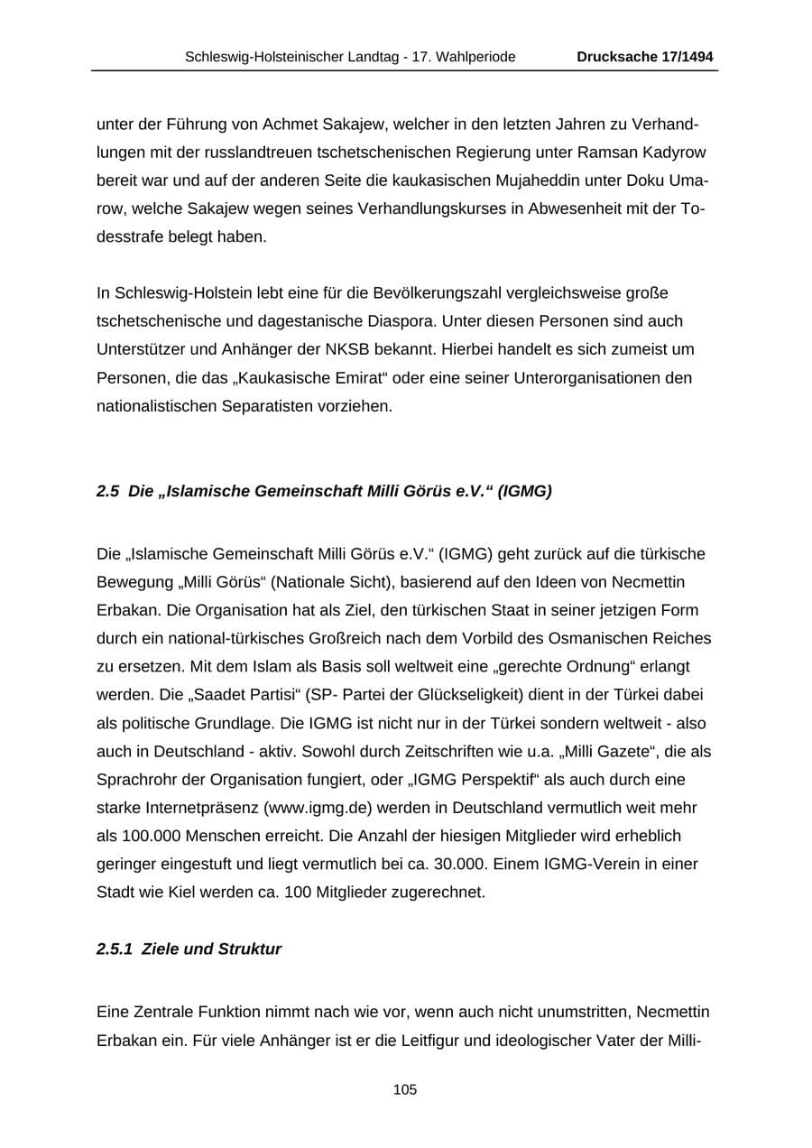 Seite 105 des Verfassungsschutzbericht 2010 Schleswig-Holstein