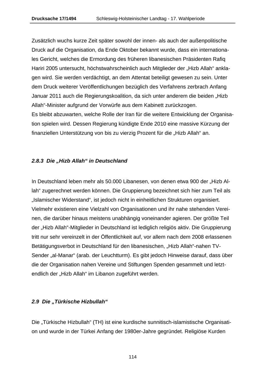 Seite 114 des Verfassungsschutzbericht 2010 Schleswig-Holstein