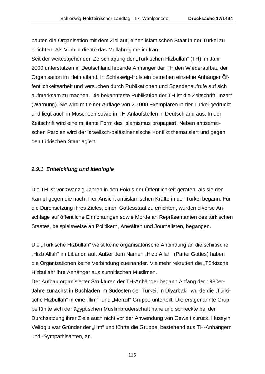 Seite 115 des Verfassungsschutzbericht 2010 Schleswig-Holstein