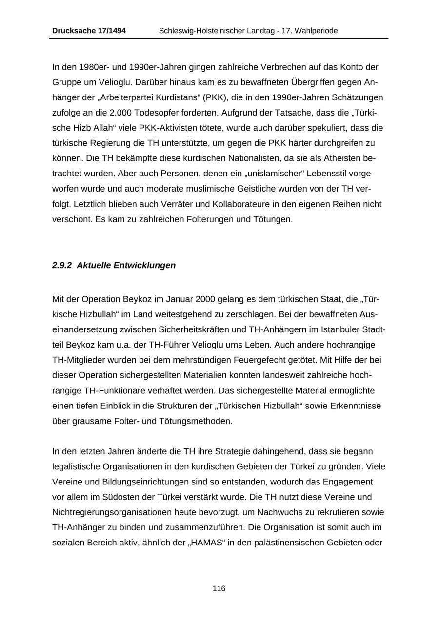 Seite 116 des Verfassungsschutzbericht 2010 Schleswig-Holstein
