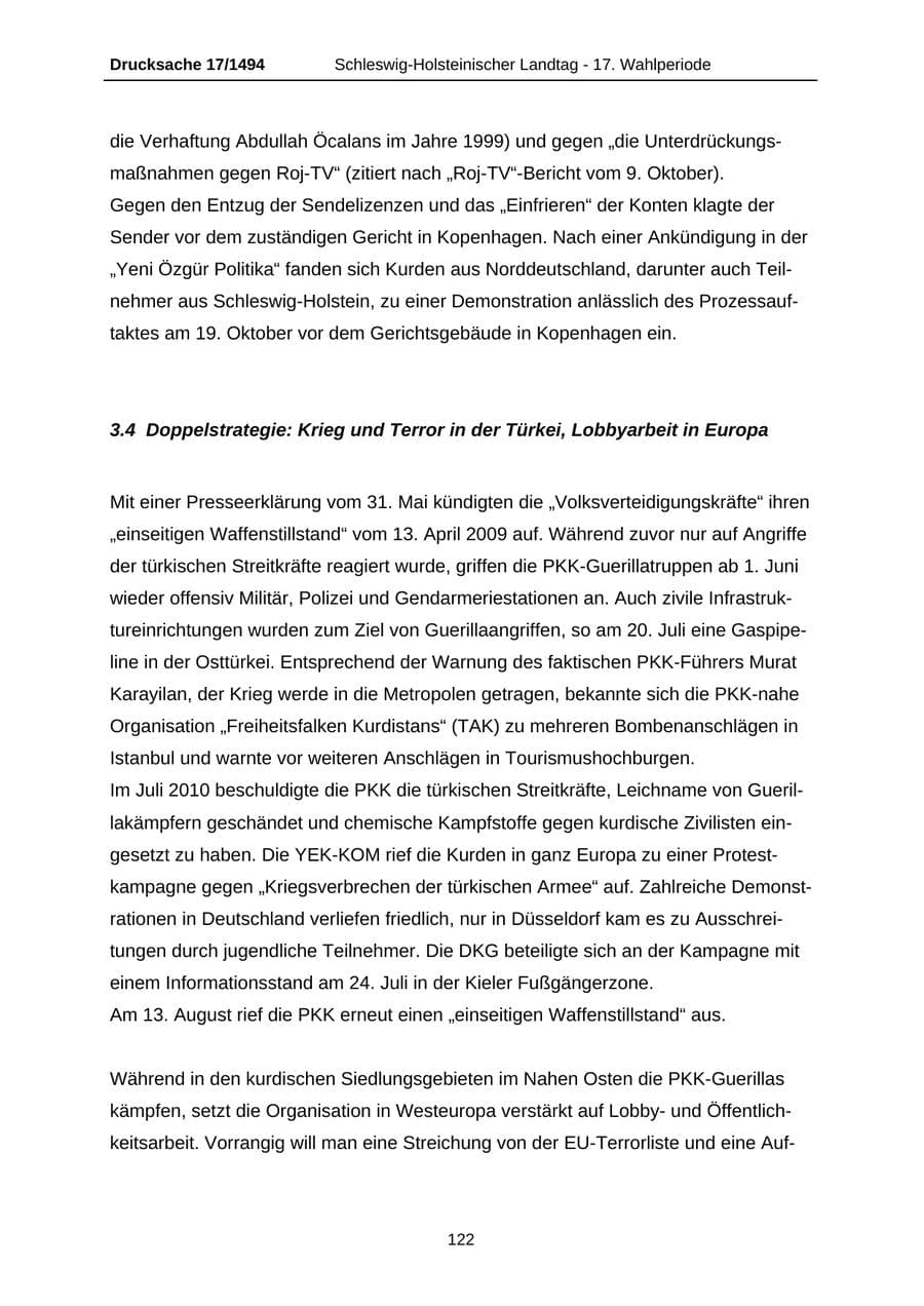 Seite 122 des Verfassungsschutzbericht 2010 Schleswig-Holstein