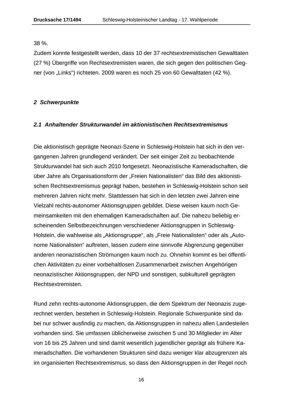 Seite 16 des Verfassungsschutzbericht 2010 Schleswig-Holstein