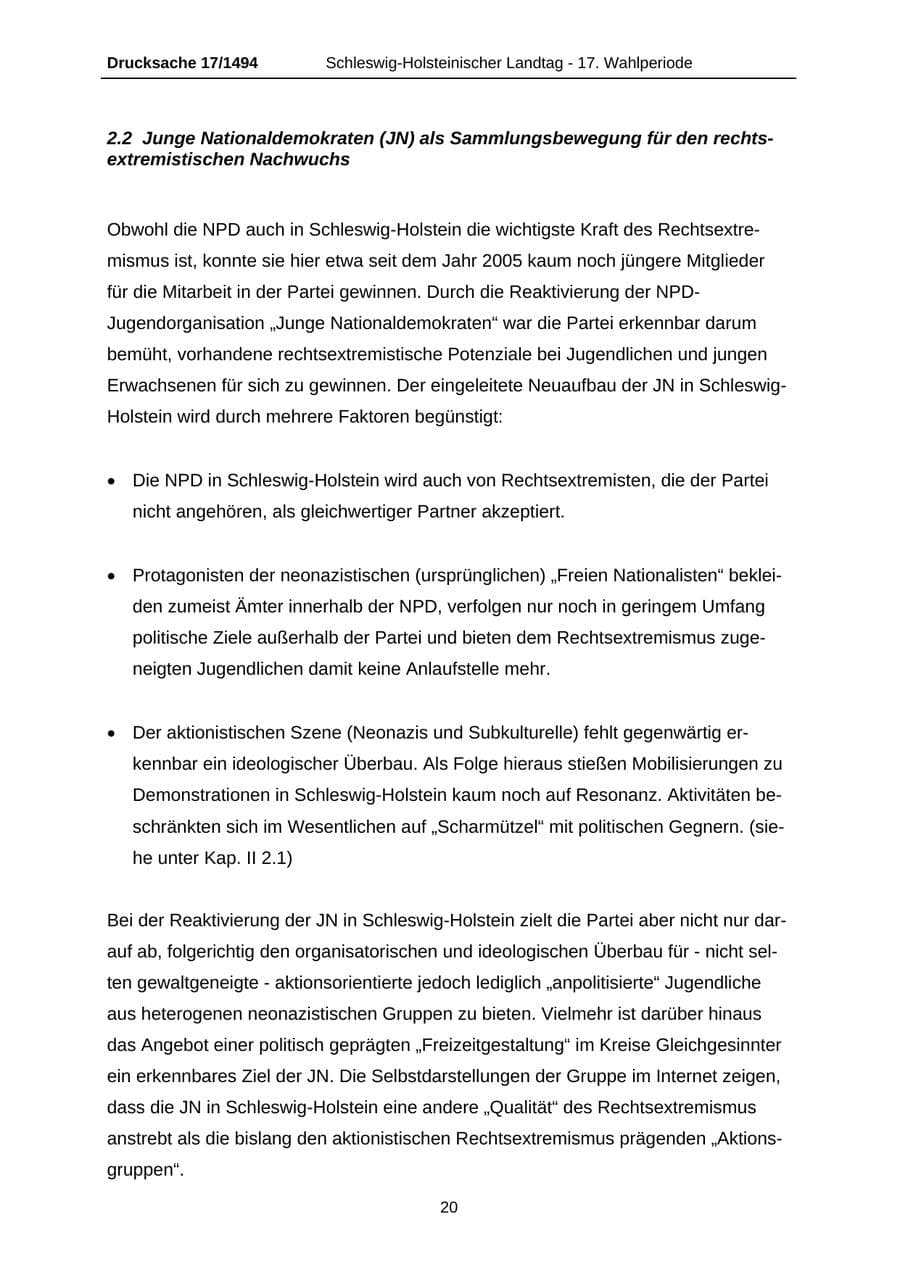 Seite 20 des Verfassungsschutzbericht 2010 Schleswig-Holstein