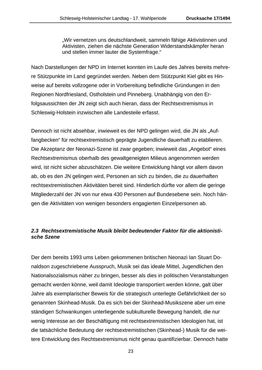 Seite 23 des Verfassungsschutzbericht 2010 Schleswig-Holstein