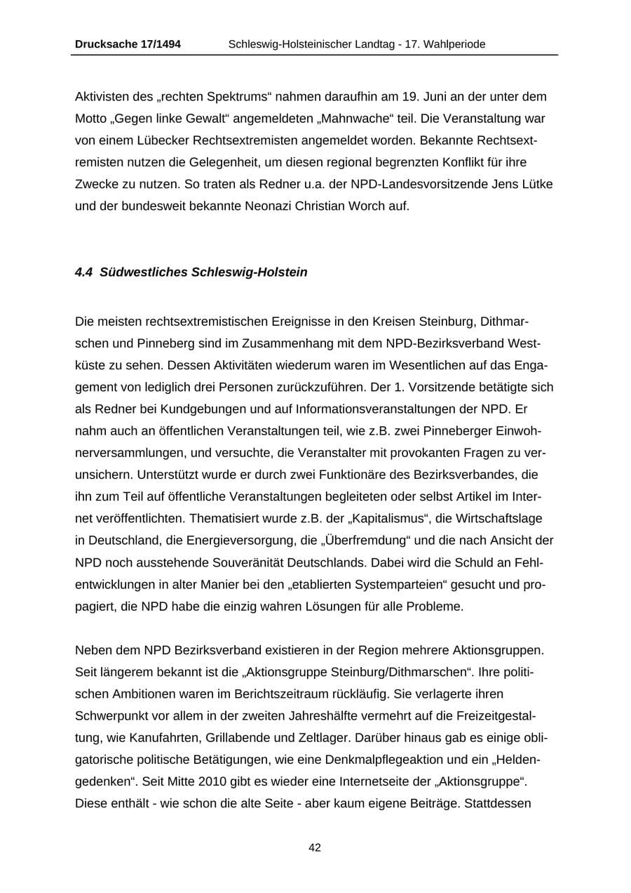 Seite 42 des Verfassungsschutzbericht 2010 Schleswig-Holstein
