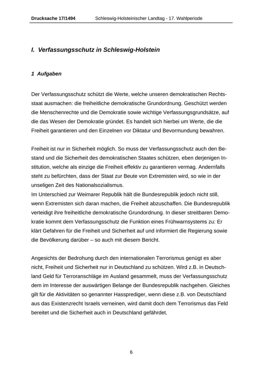 Seite 6 des Verfassungsschutzbericht 2010 Schleswig-Holstein