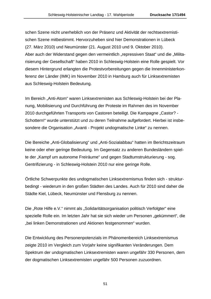 Seite 51 des Verfassungsschutzbericht 2010 Schleswig-Holstein