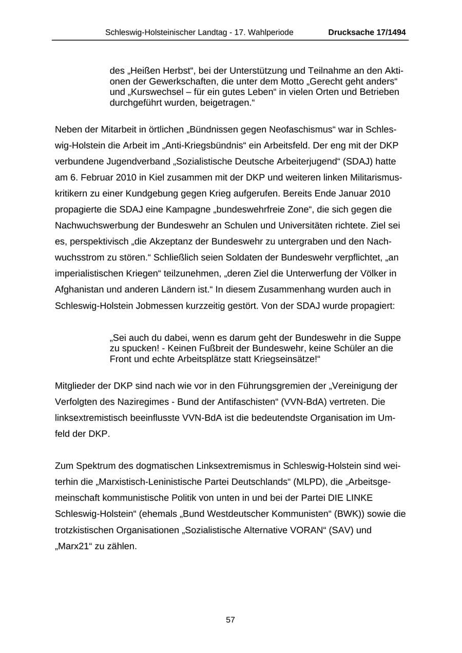 Seite 57 des Verfassungsschutzbericht 2010 Schleswig-Holstein