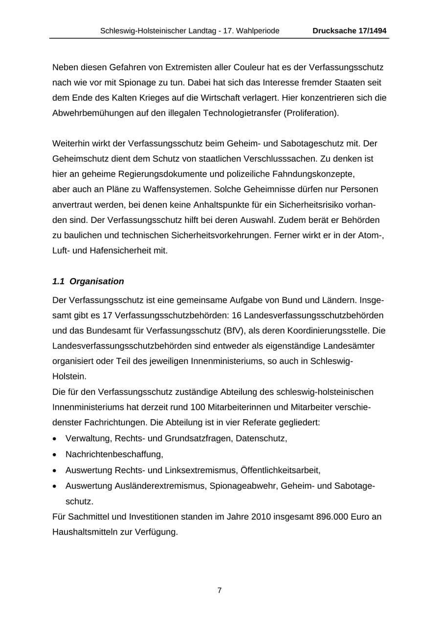 Seite 7 des Verfassungsschutzbericht 2010 Schleswig-Holstein