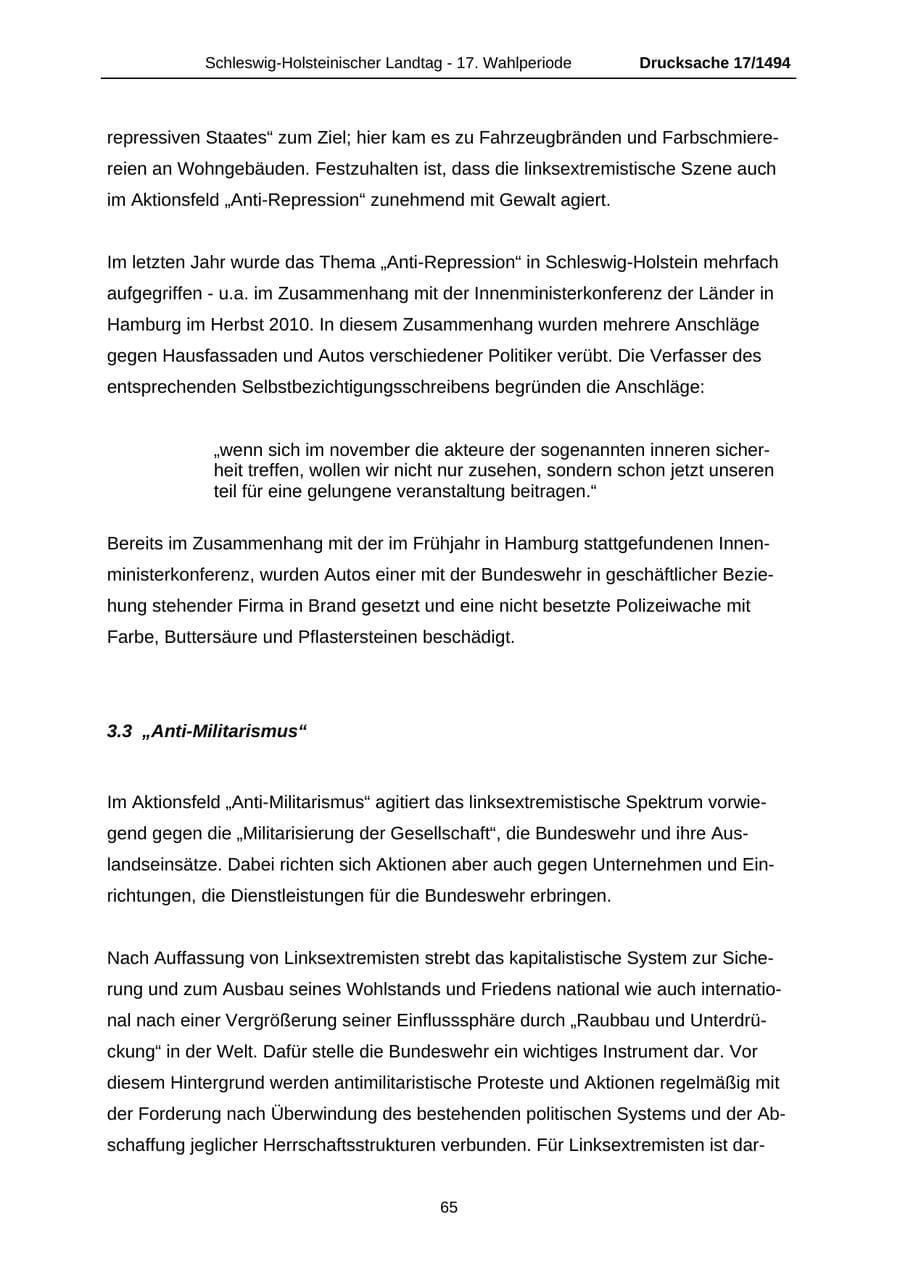 Seite 65 des Verfassungsschutzbericht 2010 Schleswig-Holstein