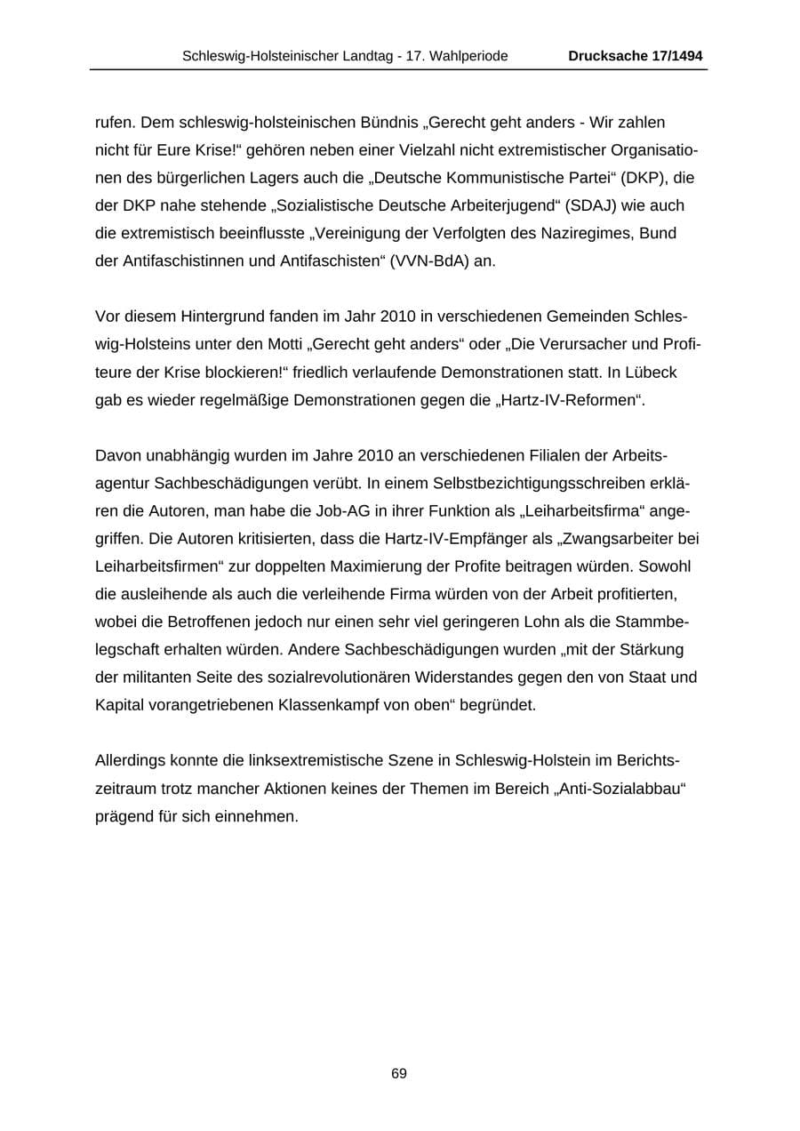 Seite 69 des Verfassungsschutzbericht 2010 Schleswig-Holstein