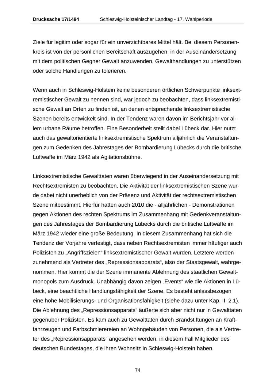 Seite 74 des Verfassungsschutzbericht 2010 Schleswig-Holstein