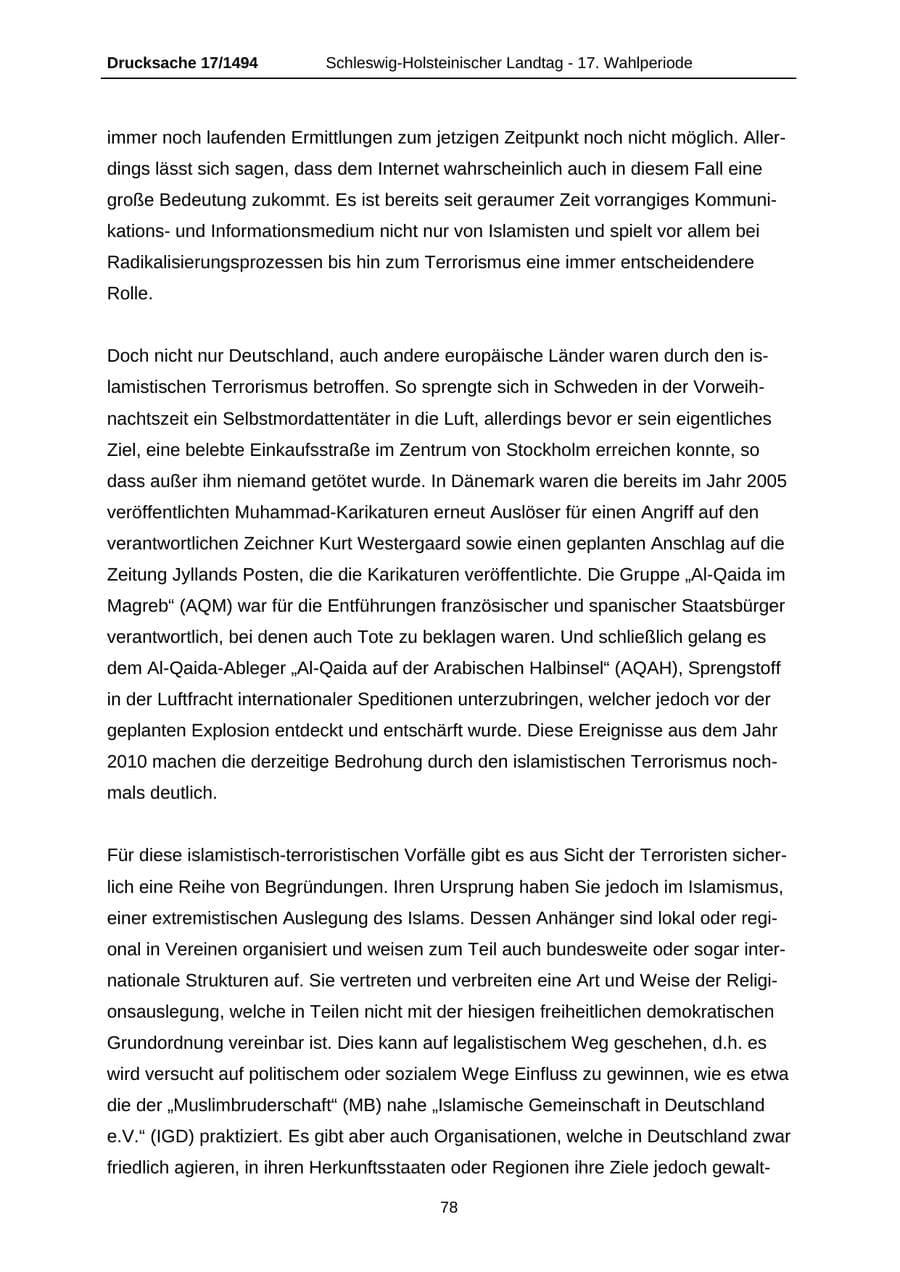 Seite 78 des Verfassungsschutzbericht 2010 Schleswig-Holstein
