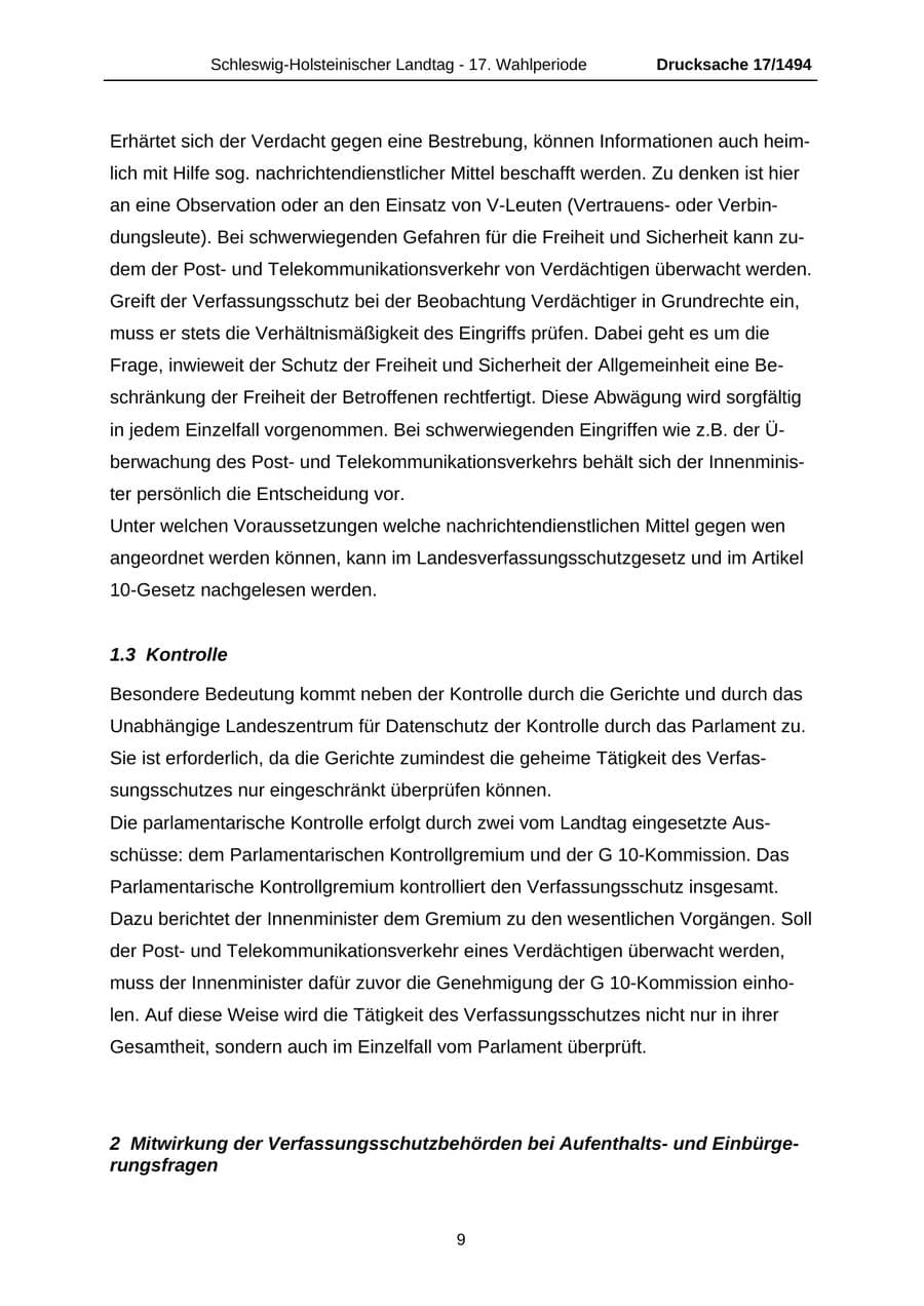 Seite 9 des Verfassungsschutzbericht 2010 Schleswig-Holstein