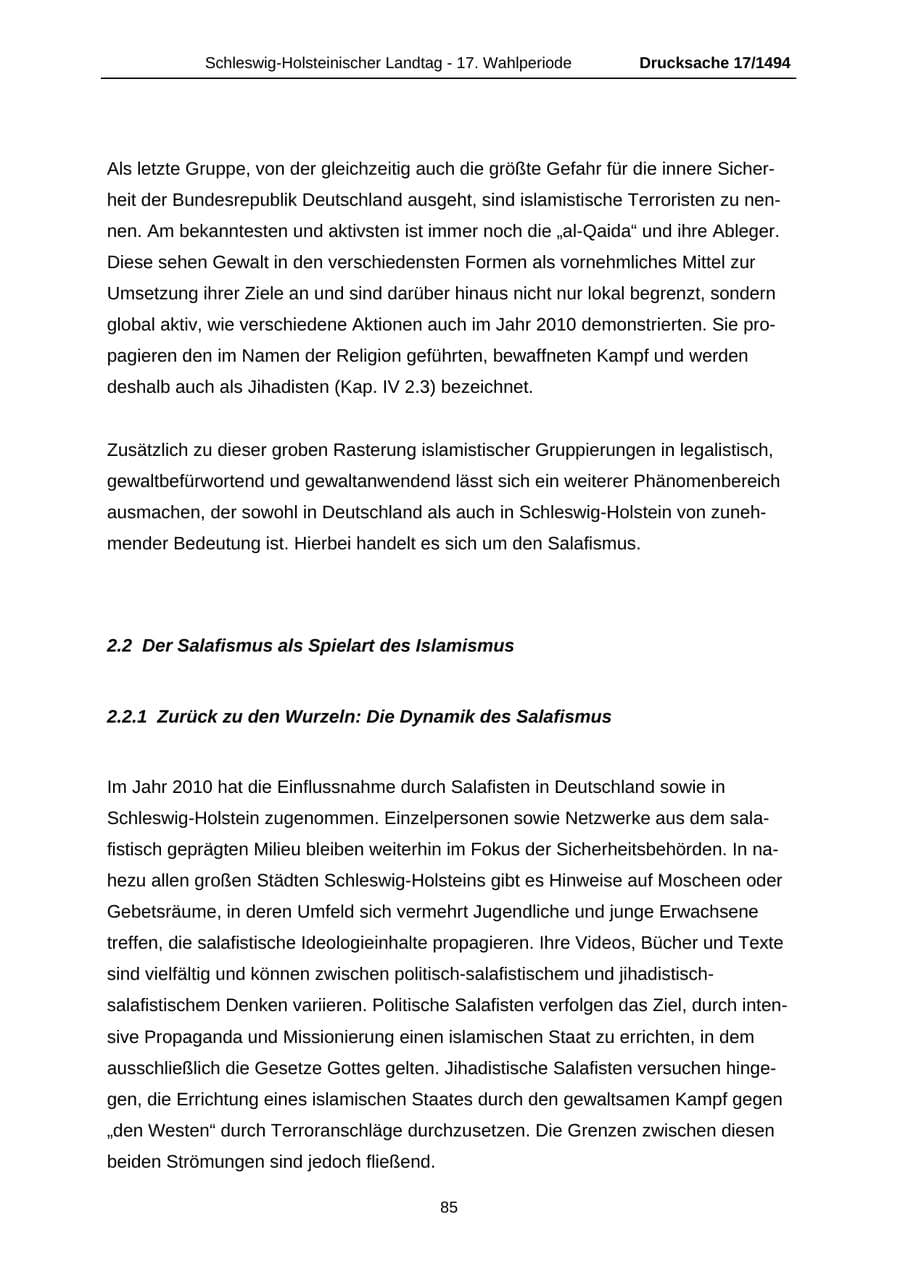 Seite 85 des Verfassungsschutzbericht 2010 Schleswig-Holstein