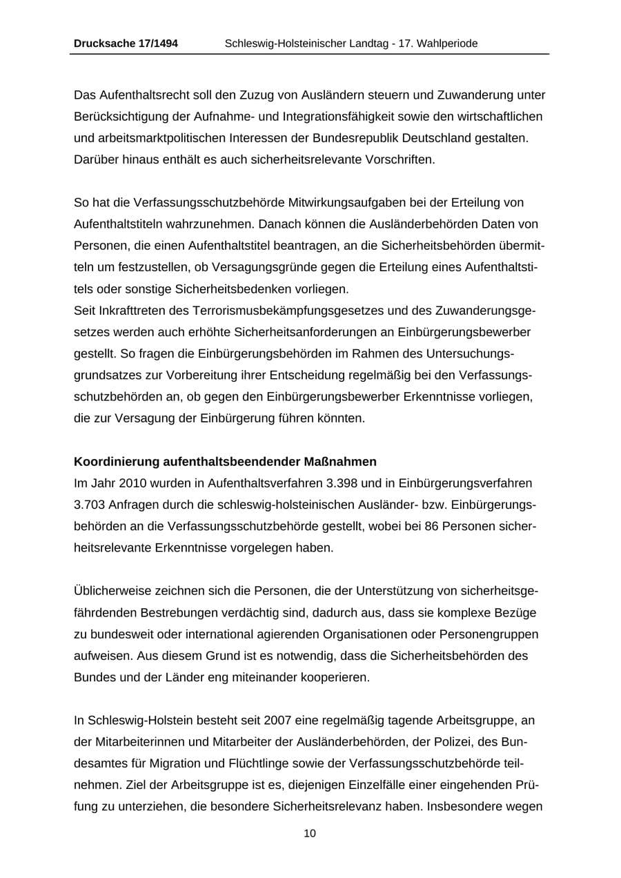 Seite 10 des Verfassungsschutzbericht 2010 Schleswig-Holstein