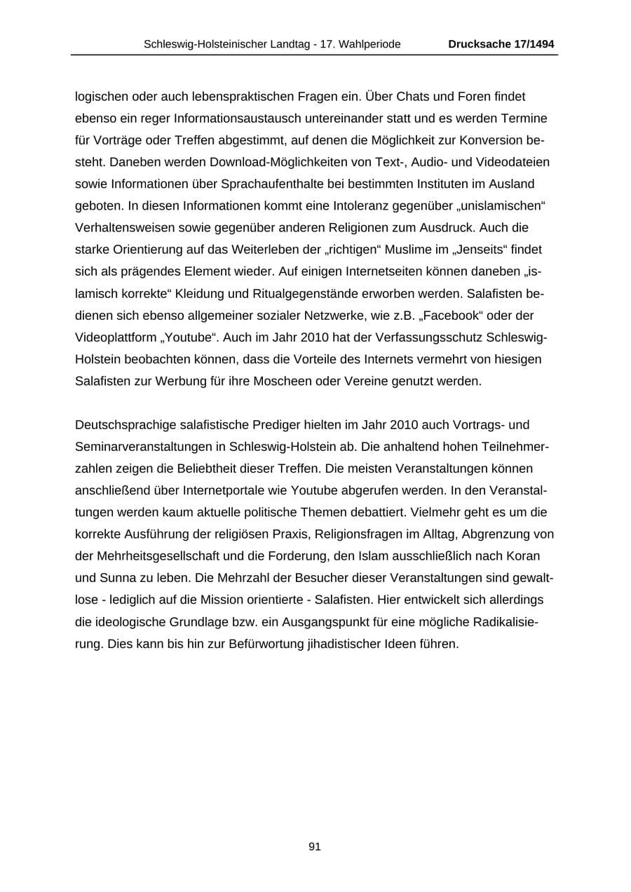 Seite 91 des Verfassungsschutzbericht 2010 Schleswig-Holstein