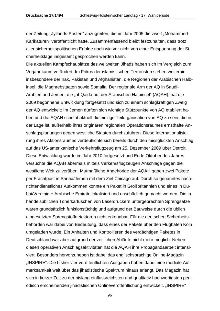 Seite 96 des Verfassungsschutzbericht 2010 Schleswig-Holstein