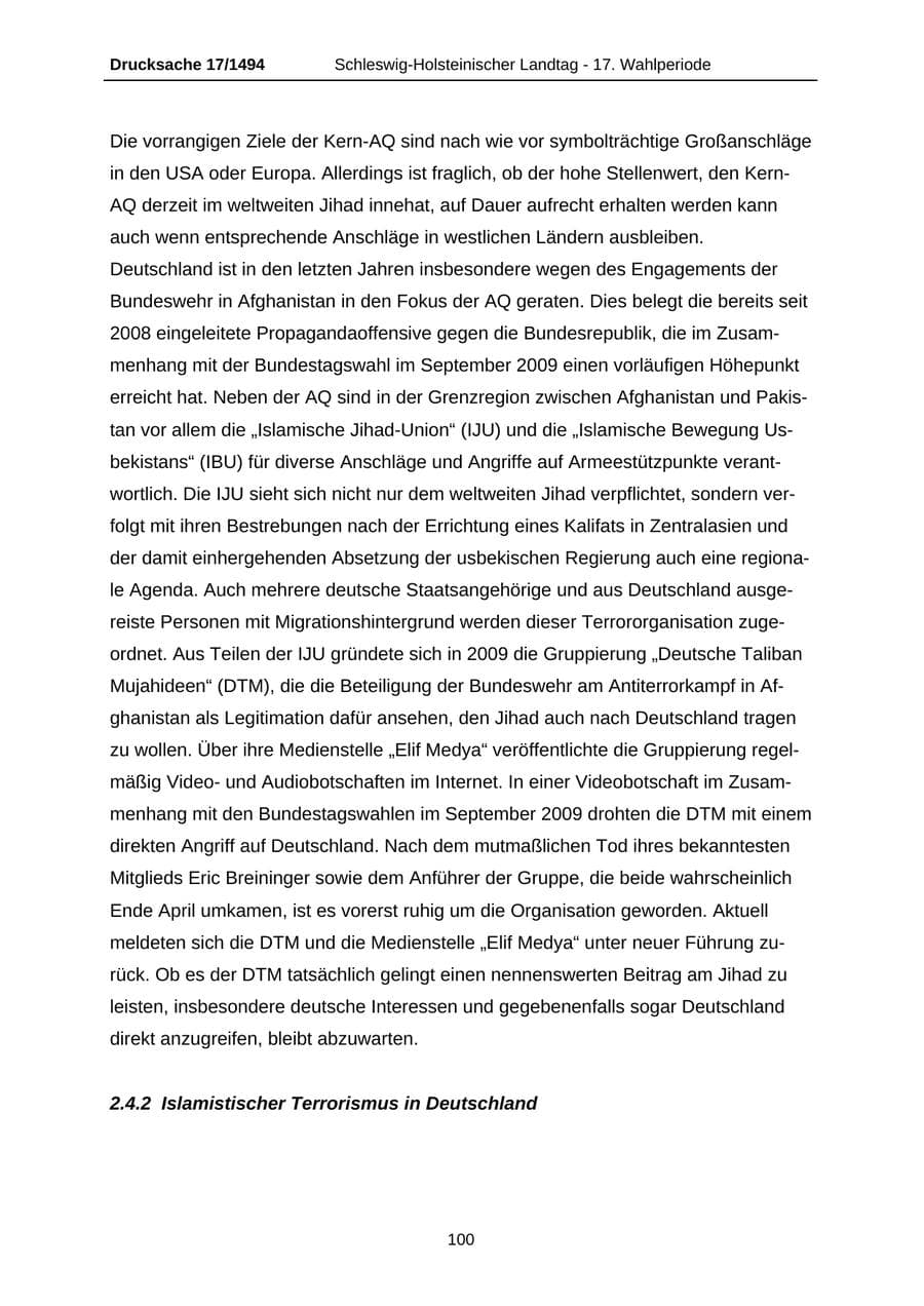 Seite 100 des Verfassungsschutzbericht 2010 Schleswig-Holstein