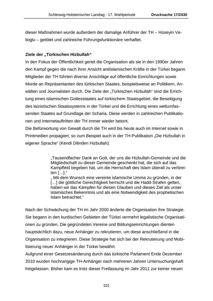 Seite 101 des Verfassungsschutzbericht 2011 Schleswig-Holstein