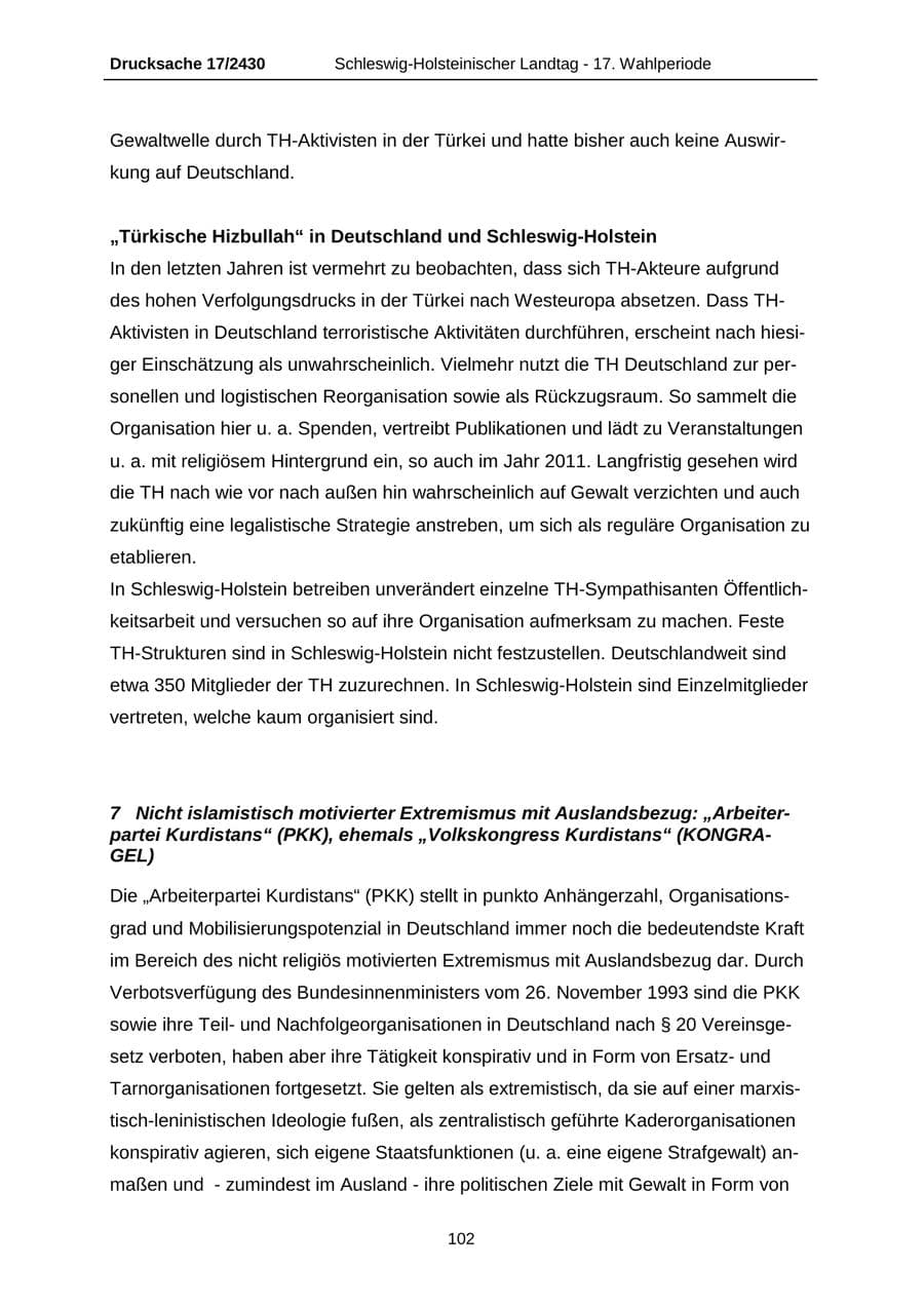 Seite 102 des Verfassungsschutzbericht 2011 Schleswig-Holstein