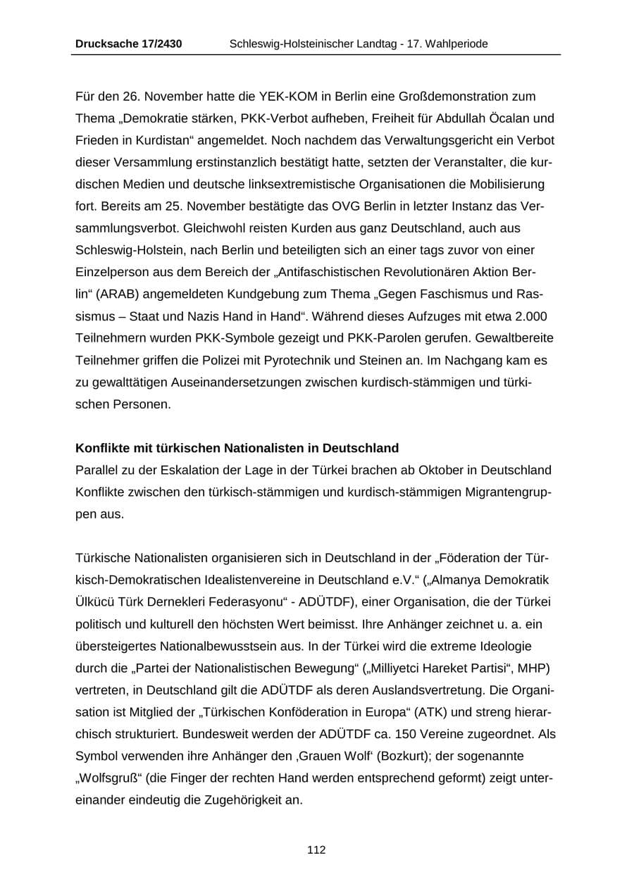 Seite 112 des Verfassungsschutzbericht 2011 Schleswig-Holstein