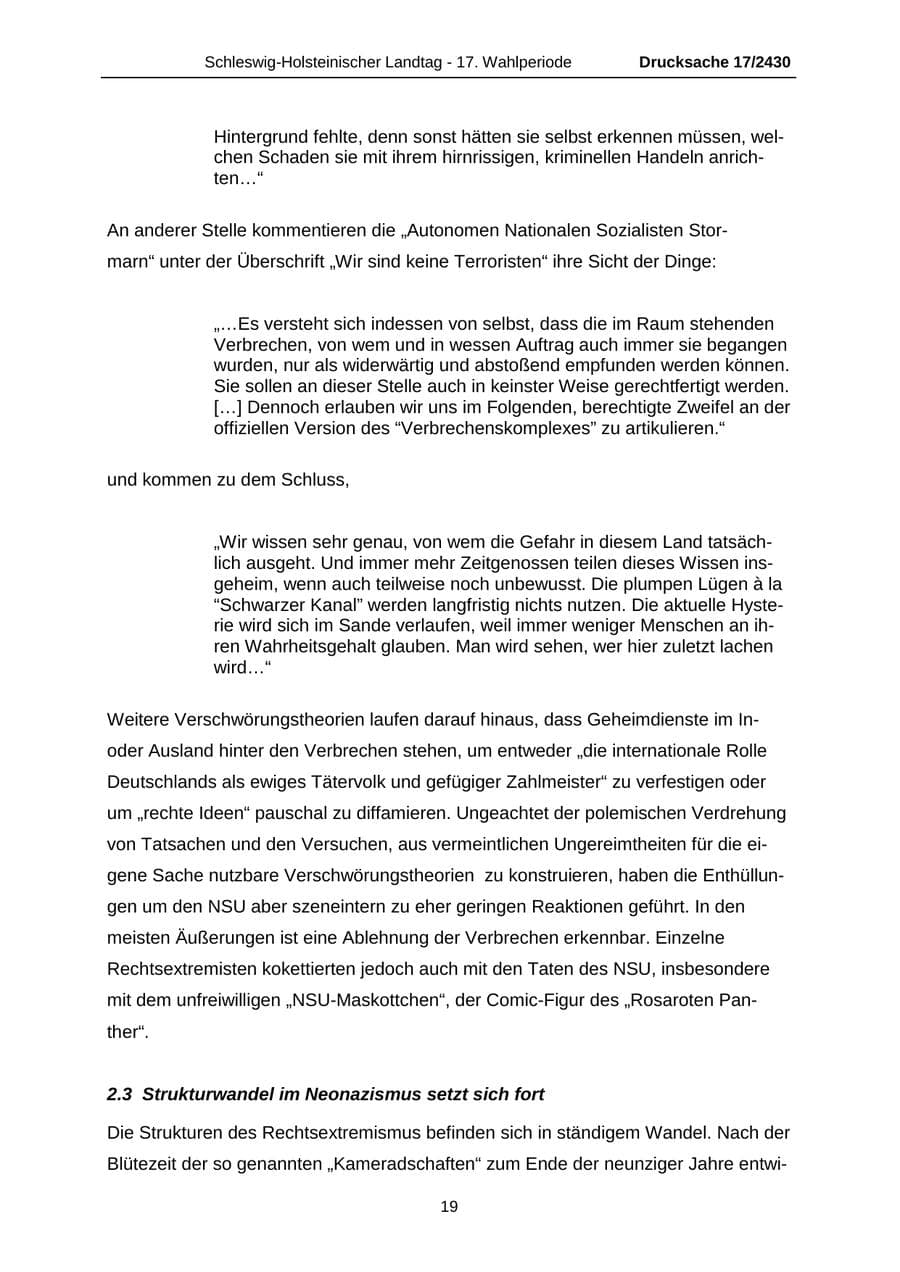 Seite 19 des Verfassungsschutzbericht 2011 Schleswig-Holstein