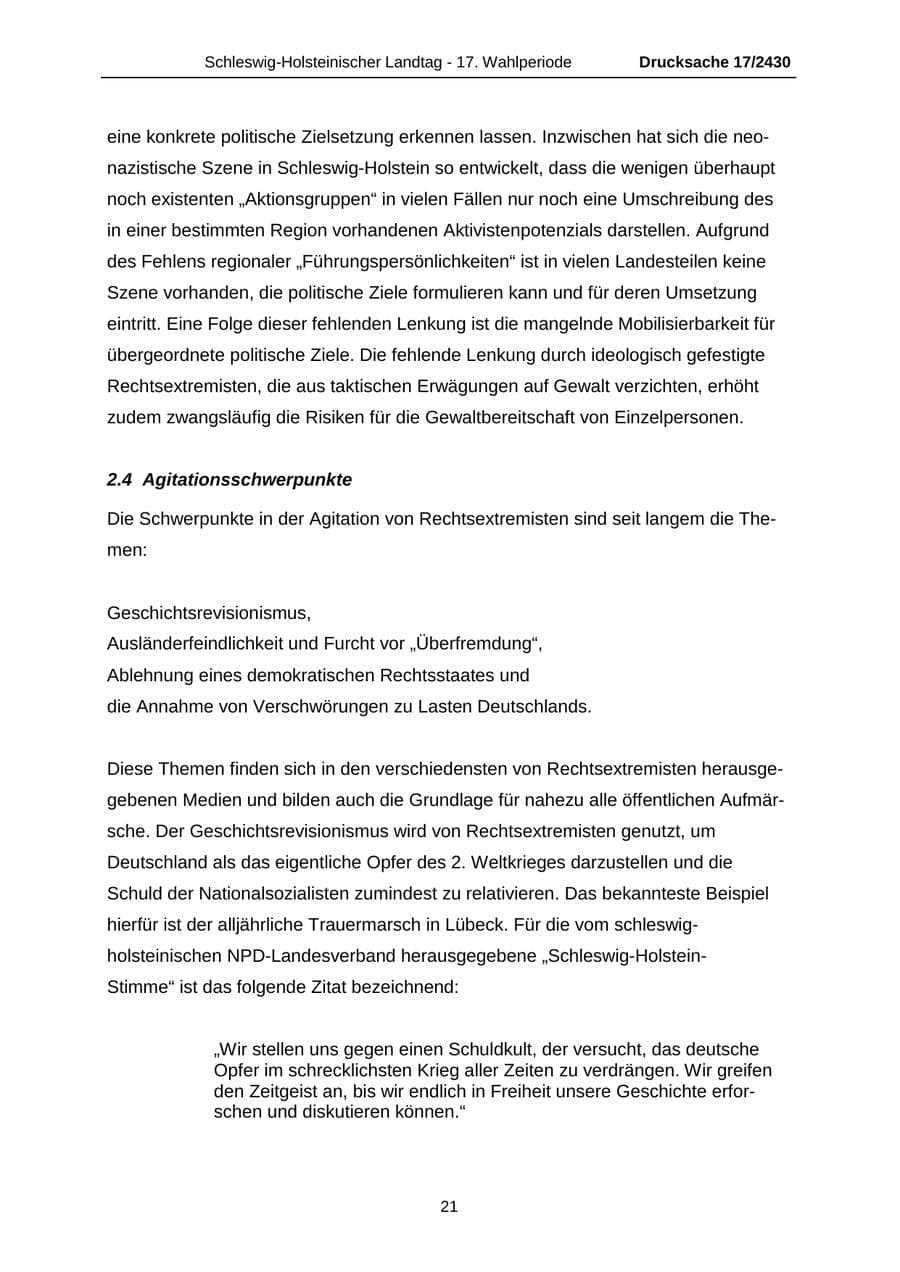 Seite 21 des Verfassungsschutzbericht 2011 Schleswig-Holstein