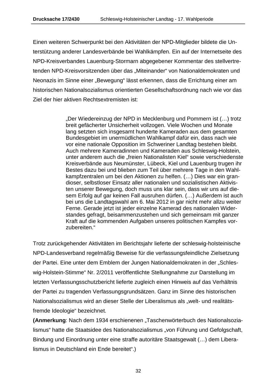 Seite 32 des Verfassungsschutzbericht 2011 Schleswig-Holstein