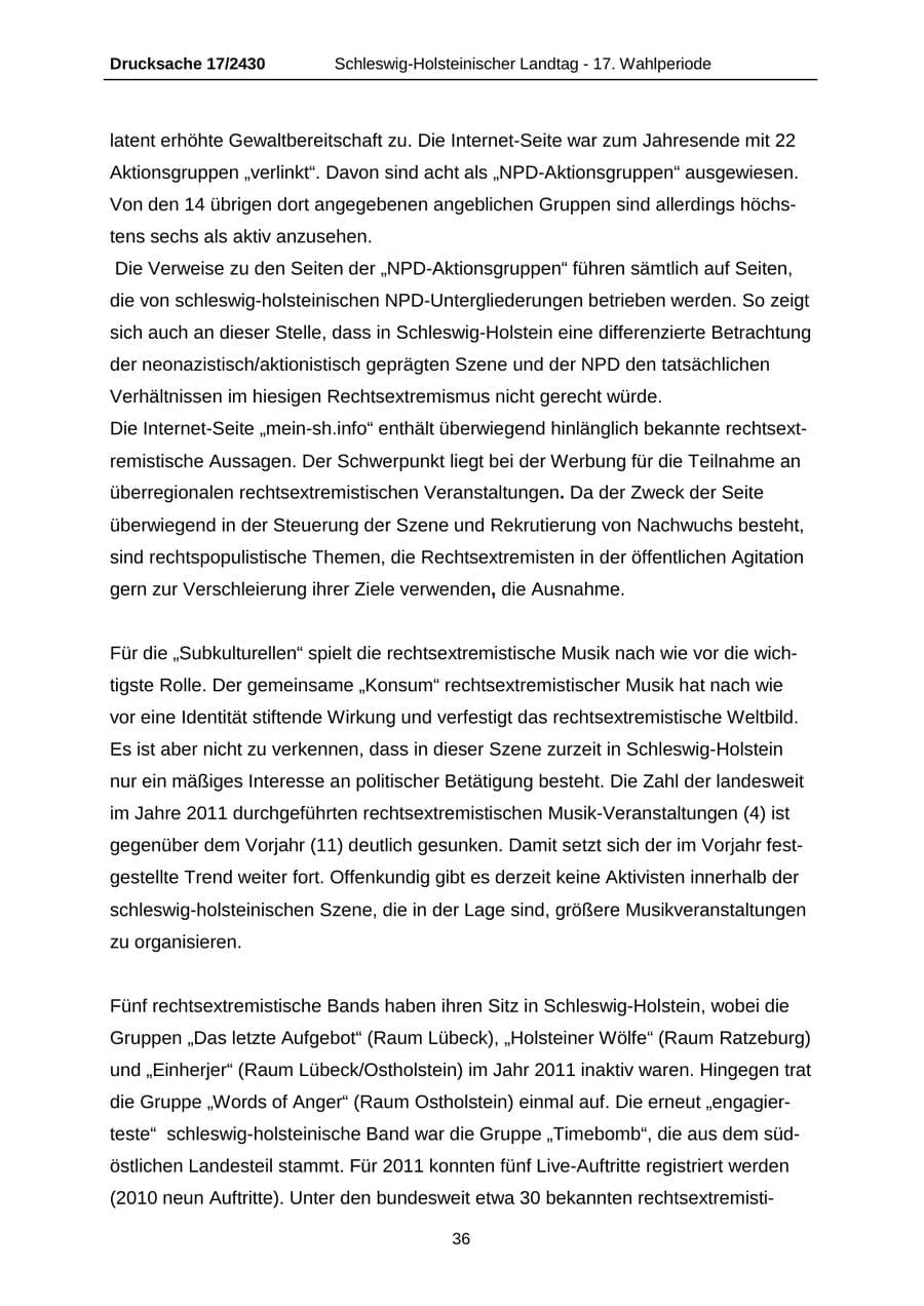 Seite 36 des Verfassungsschutzbericht 2011 Schleswig-Holstein