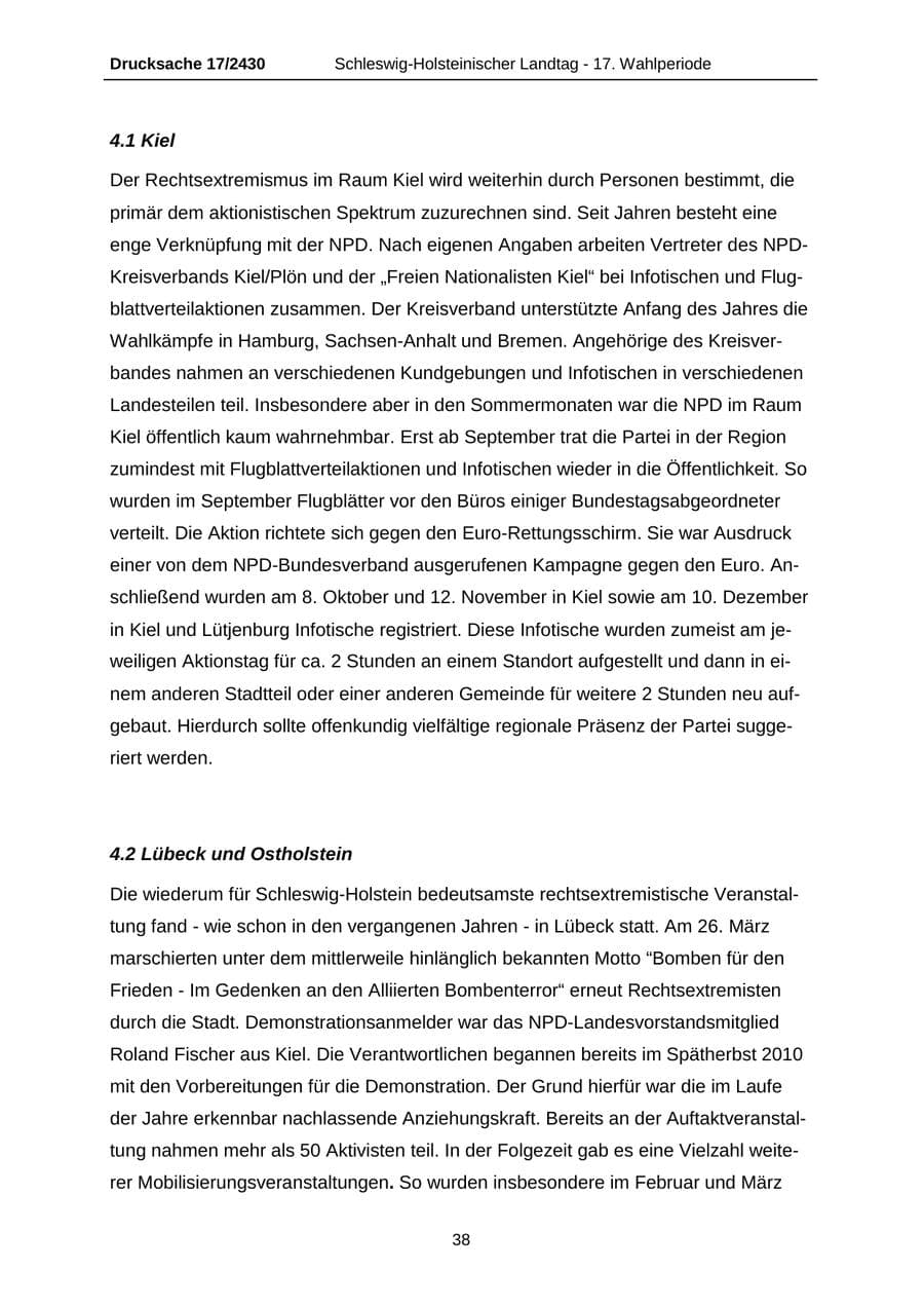 Seite 38 des Verfassungsschutzbericht 2011 Schleswig-Holstein