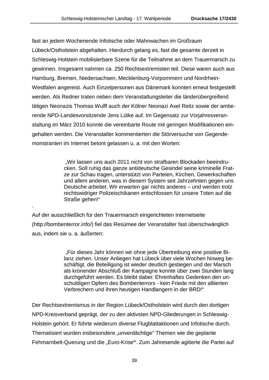 Seite 39 des Verfassungsschutzbericht 2011 Schleswig-Holstein