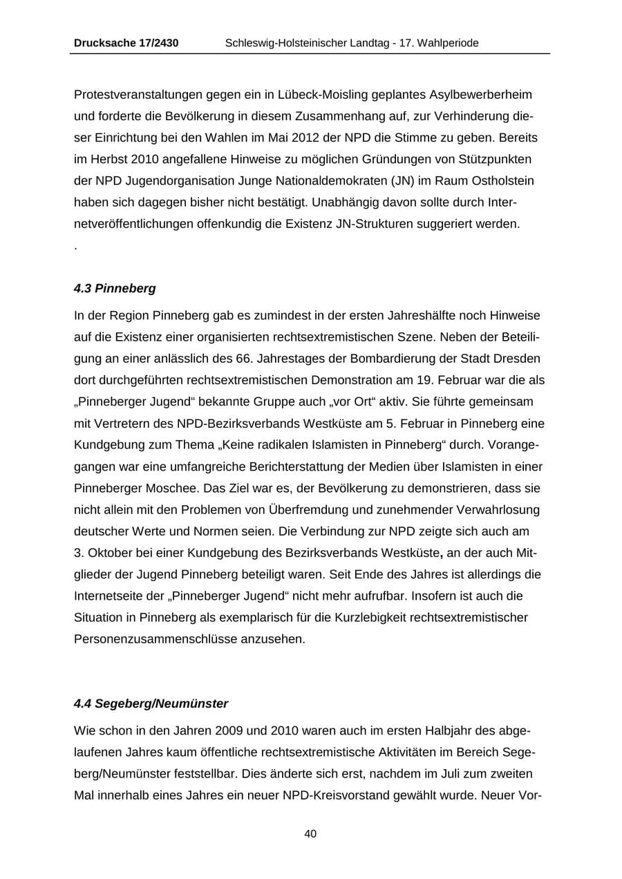 Seite 40 des Verfassungsschutzbericht 2011 Schleswig-Holstein