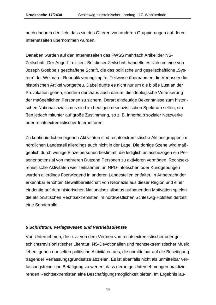 Seite 44 des Verfassungsschutzbericht 2011 Schleswig-Holstein