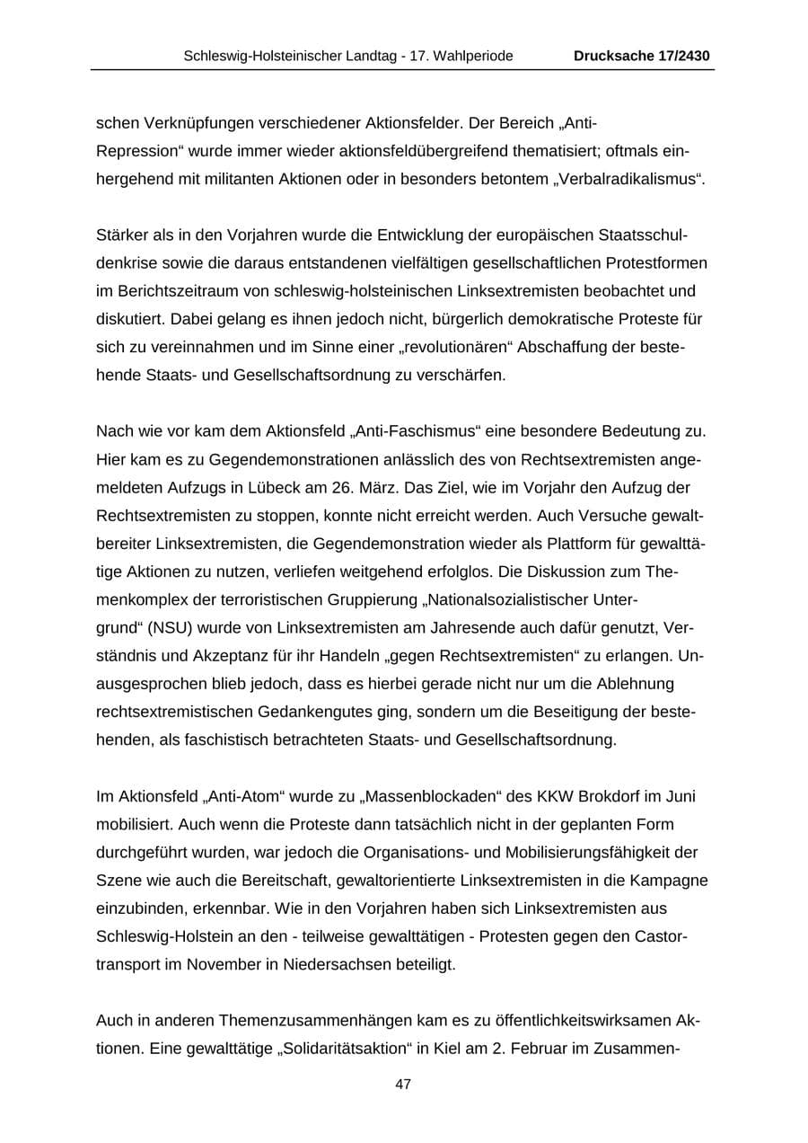 Seite 47 des Verfassungsschutzbericht 2011 Schleswig-Holstein