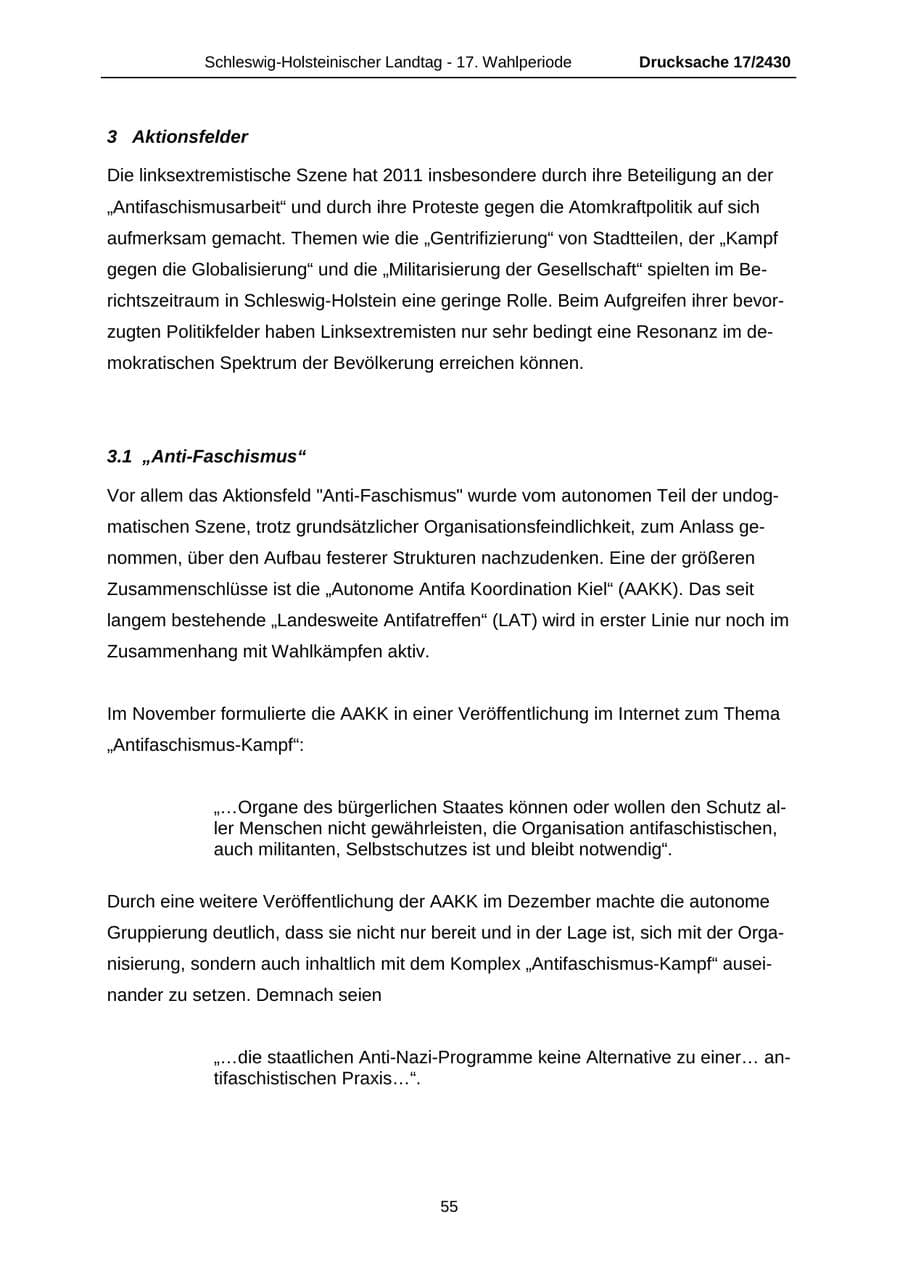Seite 55 des Verfassungsschutzbericht 2011 Schleswig-Holstein