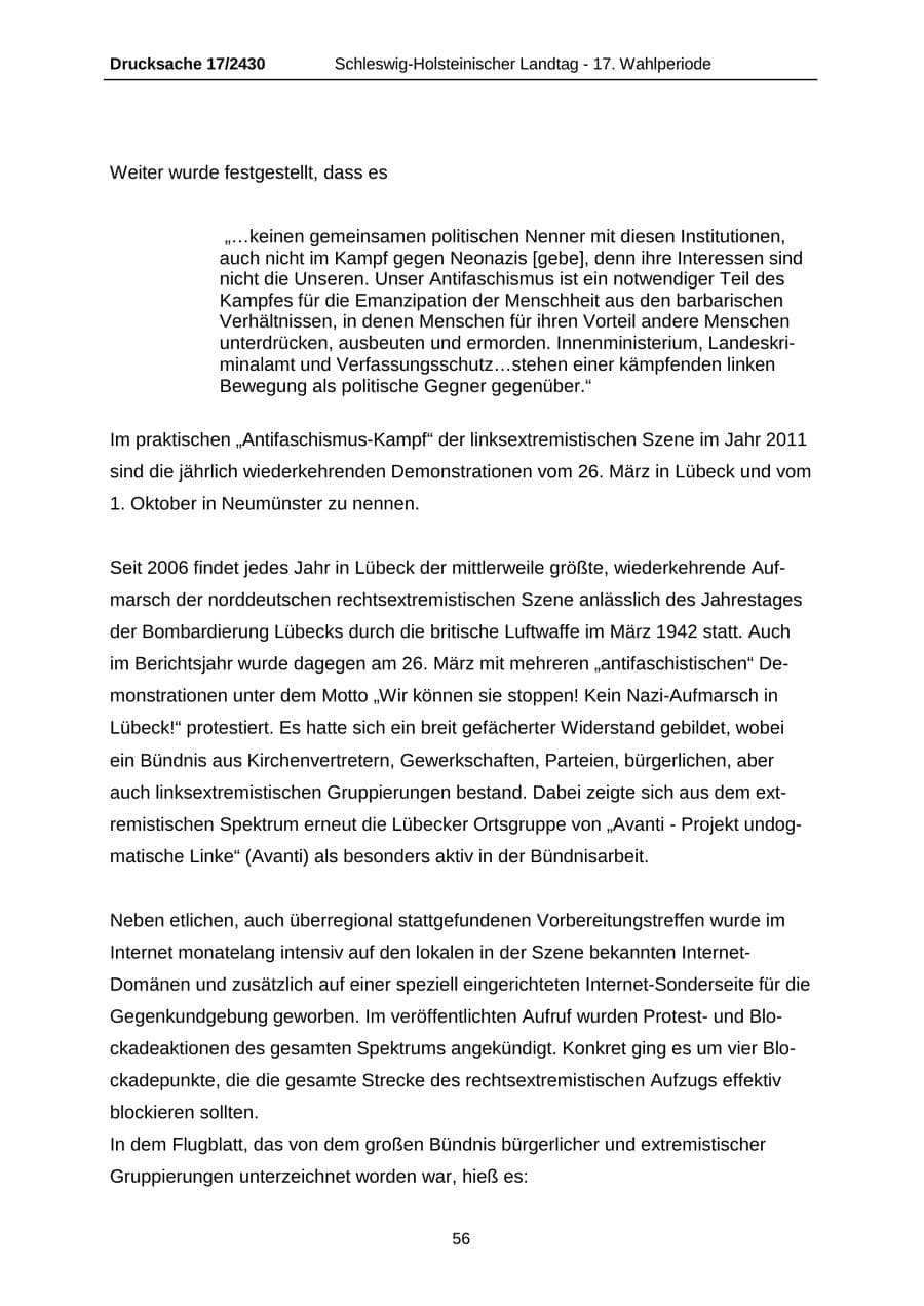Seite 56 des Verfassungsschutzbericht 2011 Schleswig-Holstein