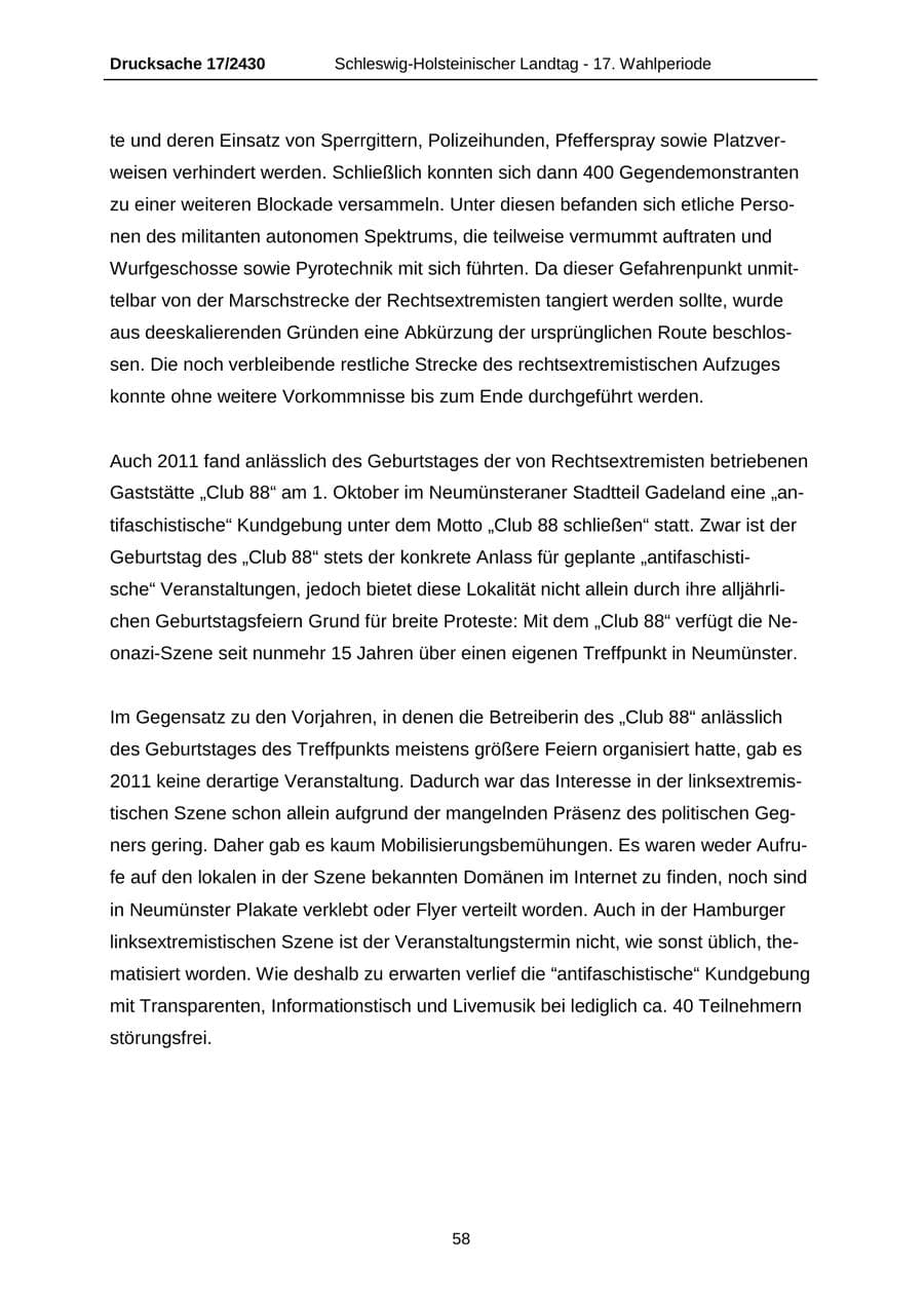 Seite 58 des Verfassungsschutzbericht 2011 Schleswig-Holstein