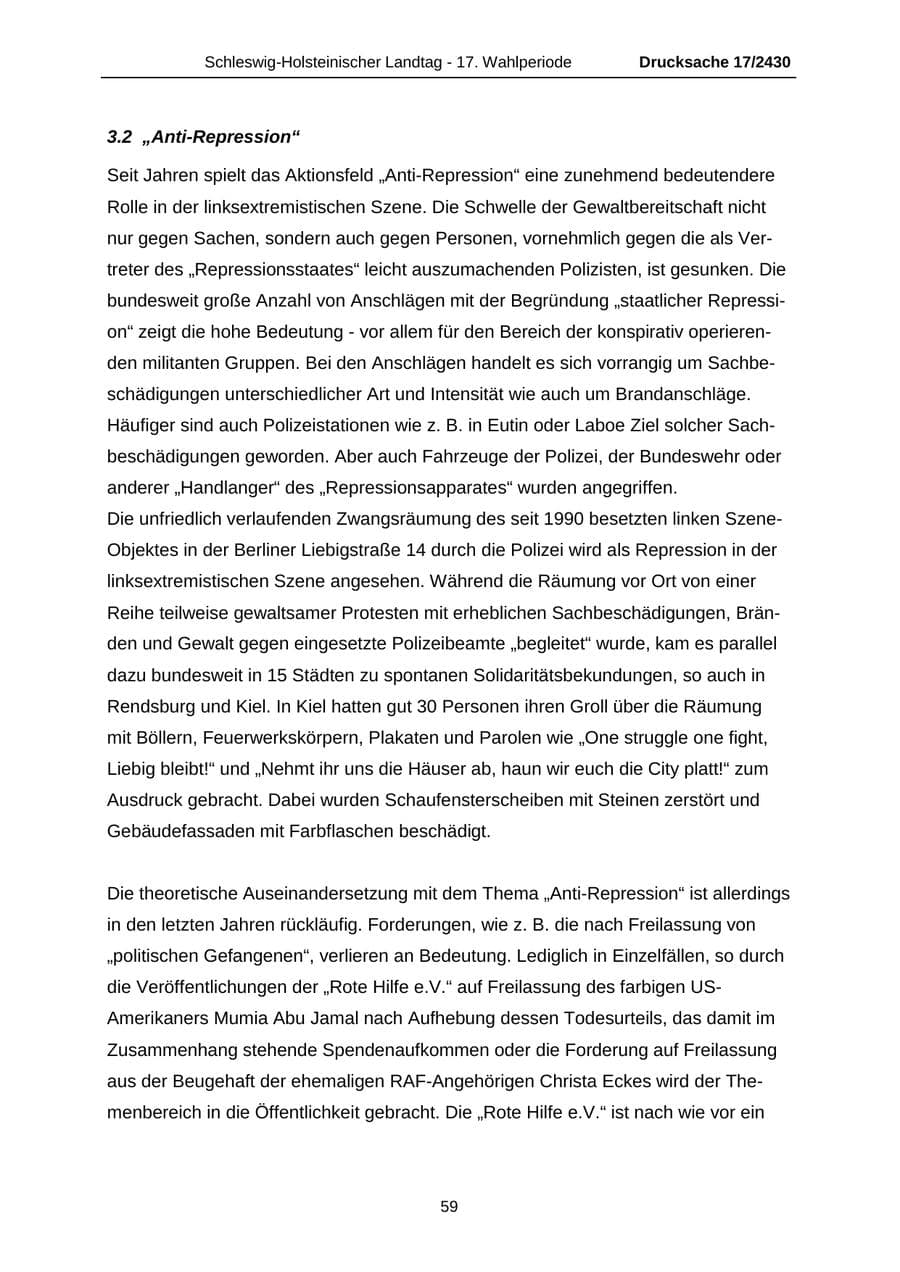 Seite 59 des Verfassungsschutzbericht 2011 Schleswig-Holstein