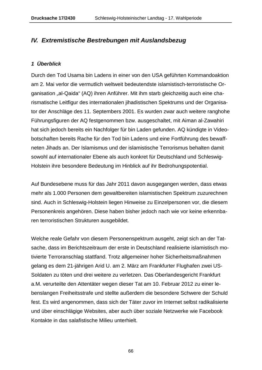 Seite 66 des Verfassungsschutzbericht 2011 Schleswig-Holstein