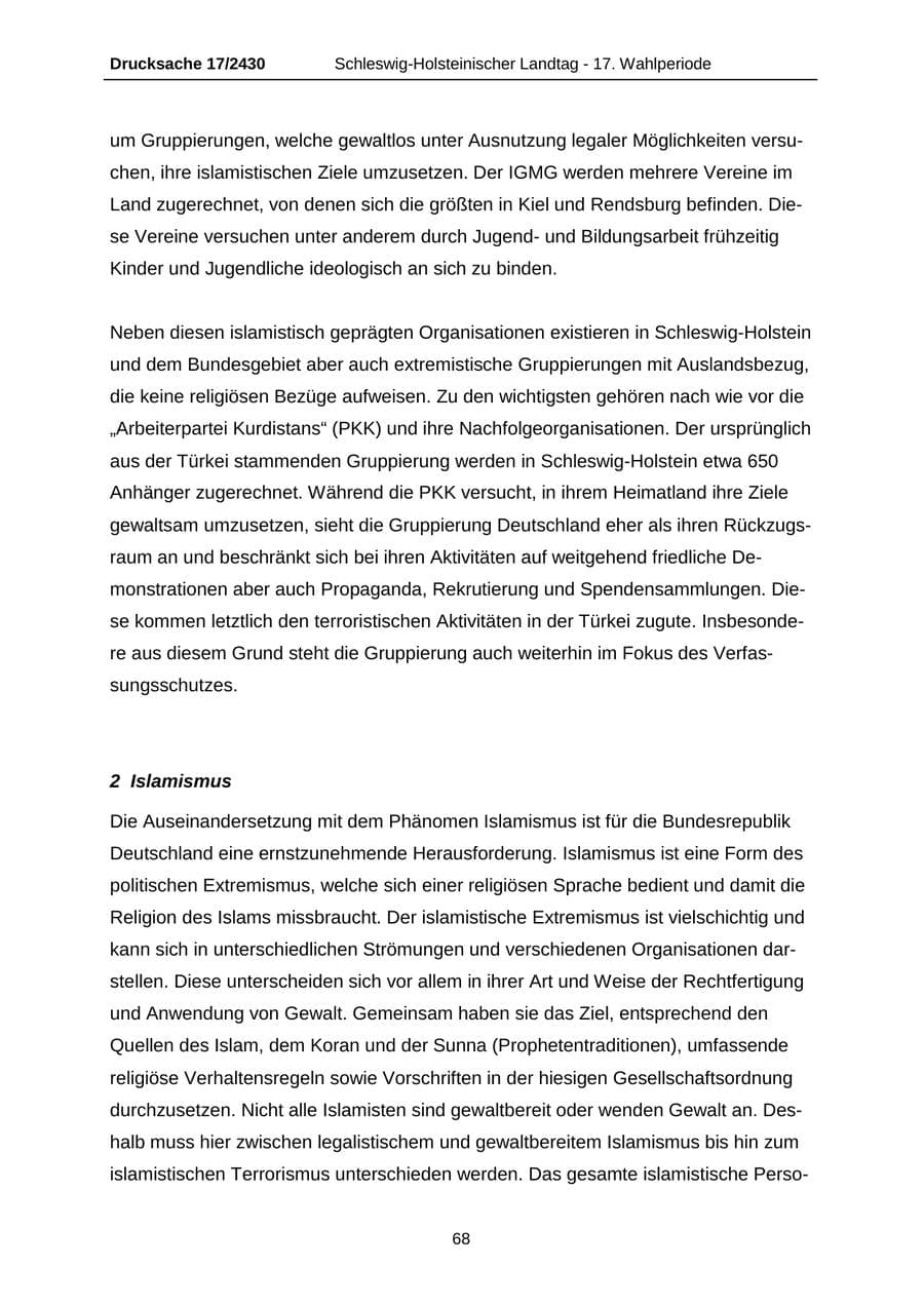 Seite 68 des Verfassungsschutzbericht 2011 Schleswig-Holstein