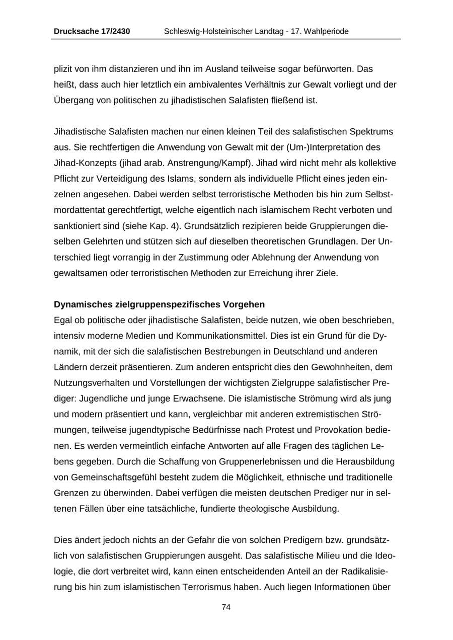 Seite 74 des Verfassungsschutzbericht 2011 Schleswig-Holstein